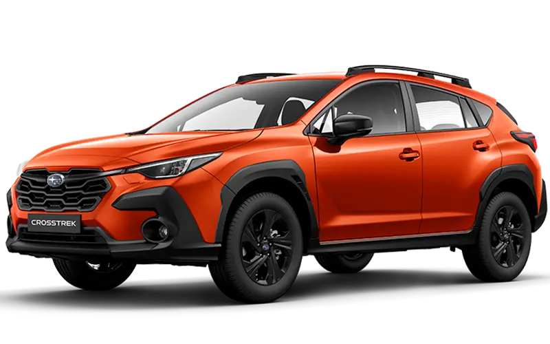 Subaru SUV Crosstrek color naranja sobre fondo blanco.